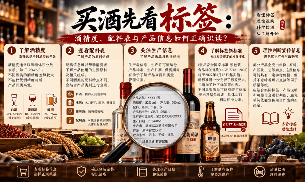 买酒先看标签：酒精度、配料表与产品信息如何正确识读？